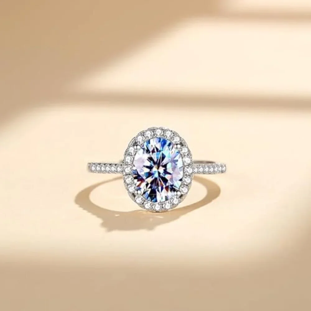 2 CT Moissanite Women's Ring S925 Sterling Silver Solitaire Diamond Pave Setting